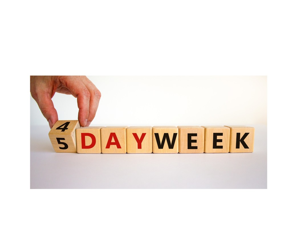 blocks that spell out 4 day week