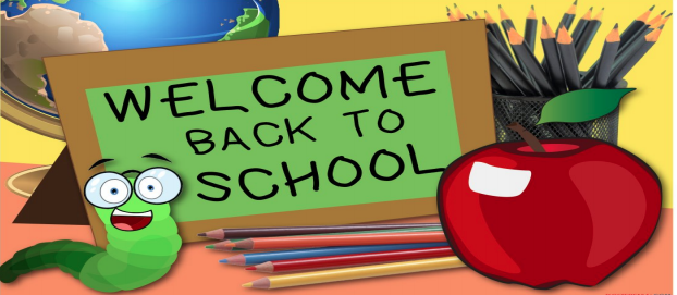 Welcome back to school with bookworm and apple
