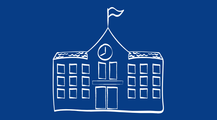 A sketch of a school on a blue background