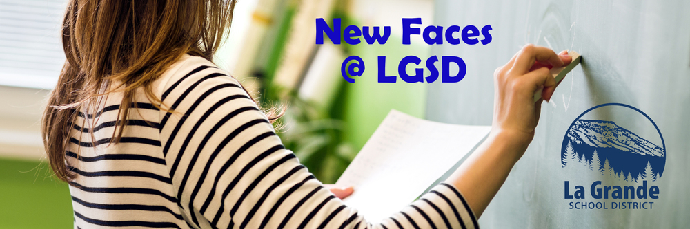 Teacher writing on a chalkboard and "New Faces @ LGSD"