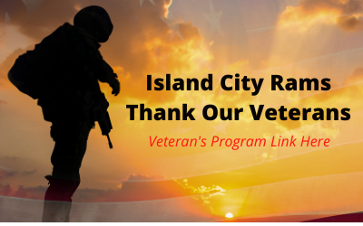 Soldier in sunset with Island City Rams Thank Our Veterans Veteran's Program Link Here
