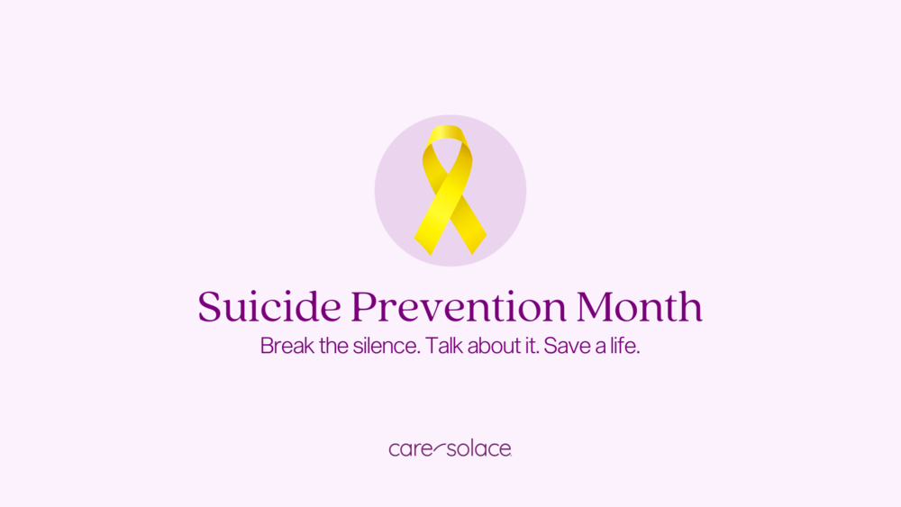 Yellow ribbon with Suicide Prevention Month, break the silence, talk about it. Save a life