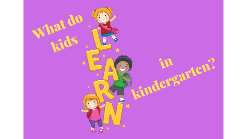 What do kids learn in kindergarten? Kids are playing around the word, "LEARN"
