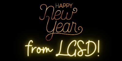 Happy New Year from LGSD! in gold lights.