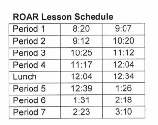 R.O.A.R. Bell schedule