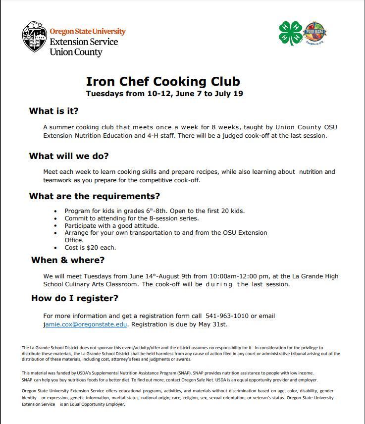 Flyer for Iron Chef Cooking Club