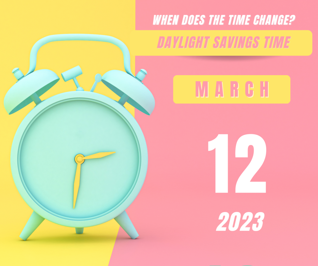 Spring Forward on March 12, 2023 with image of a clock