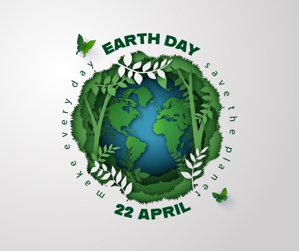 Picture of the earth surrounded by vegetation. Earth Day April 22